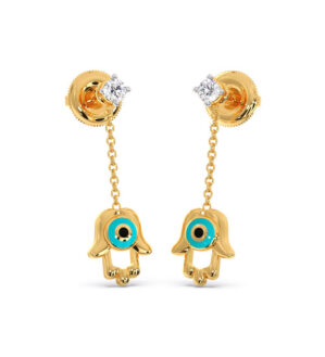 Hamsa Evil Diamond Dangling Eye Earrings